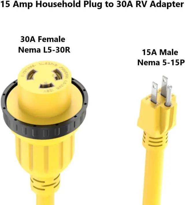 Alt view image 3 of 6 - 1-foot 30-amp to 15-amp marine and RV adapter with NEMA cable, 5-15P to L5-30R, 10 AWG 15-amp male to 30-amp female twist-lock power adapter, marine shore power 30A 125V outlet to 110V 15A household