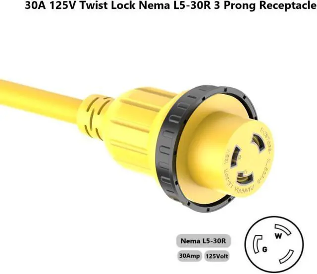Alt view image 4 of 6 - 1-foot 30-amp to 15-amp marine and RV adapter with NEMA cable, 5-15P to L5-30R, 10 AWG 15-amp male to 30-amp female twist-lock power adapter, marine shore power 30A 125V outlet to 110V 15A household