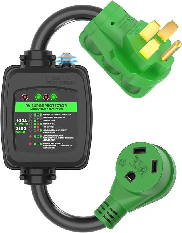 Main image of Surge Protector, 50 A to 30 A RV Adapter Cord with Overload Protection, NEMA 14-50P to NEMA TT-30R Power Adapter, 2 Feet, Green, ETL Certified