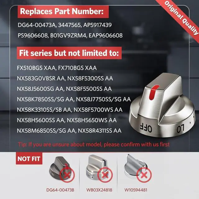 Alt view image 2 of 7 - DG64-00473A Stove Knobs, Oven Knobs, Gas Burner Control Knobs Compatible with Samsung Stove Tops (Replacement Parts for NX58H5600SS, NX58H5650WS, NX58M6850SS, NX58F5700WS, NX58J7750SS) 5-Piece Set