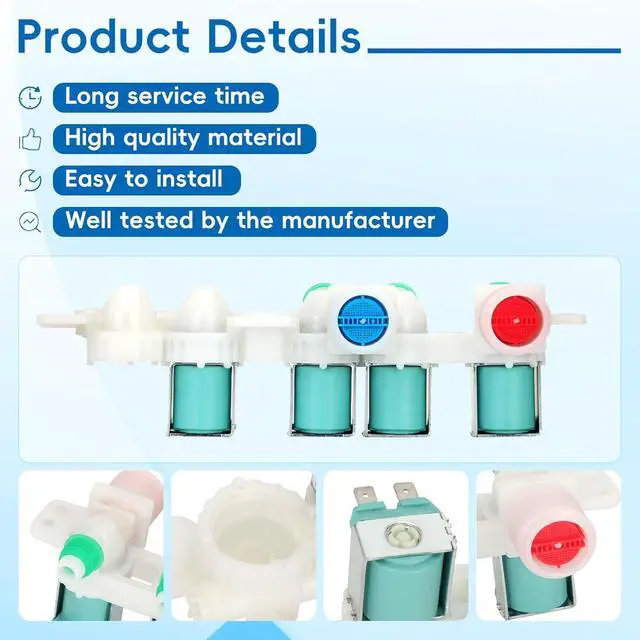 Alt view image 2 of 6 - Upgrade Water Valve for Samsung Washing Machines: WA50R5200AW / US WA45H7000AW/A2, WA45M7050AW, WA422PRHDWR/AA, WA45H7000AW/AA, WA45H7000AP/A2, WA50R5400AV / US DC97-15459H - Comes with a 5-year warra