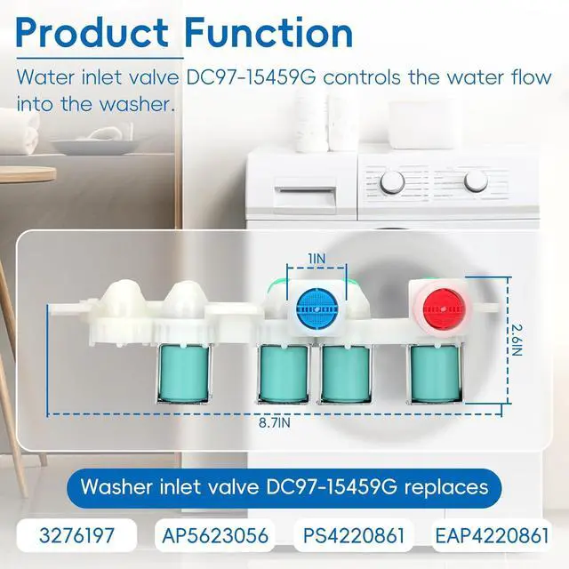 Alt view image 3 of 6 - Upgrade Water Valve for Samsung Washing Machines: WA50R5200AW / US WA45H7000AW/A2, WA45M7050AW, WA422PRHDWR/AA, WA45H7000AW/AA, WA45H7000AP/A2, WA50R5400AV / US DC97-15459H - Comes with a 5-year warra