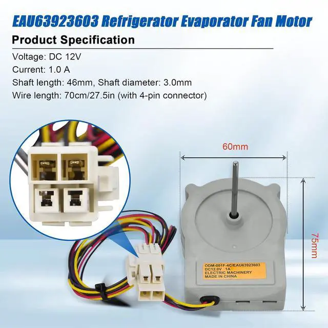 Alt view image 5 of 6 - EAU63923603 Refrigerator Evaporator Fan Motor Assembly, compatible with LG and Kenmore refrigerators, replaces EAU65058305, EAU63923606, AP6317197, PS12383671, EAP12383671, and PD00045140