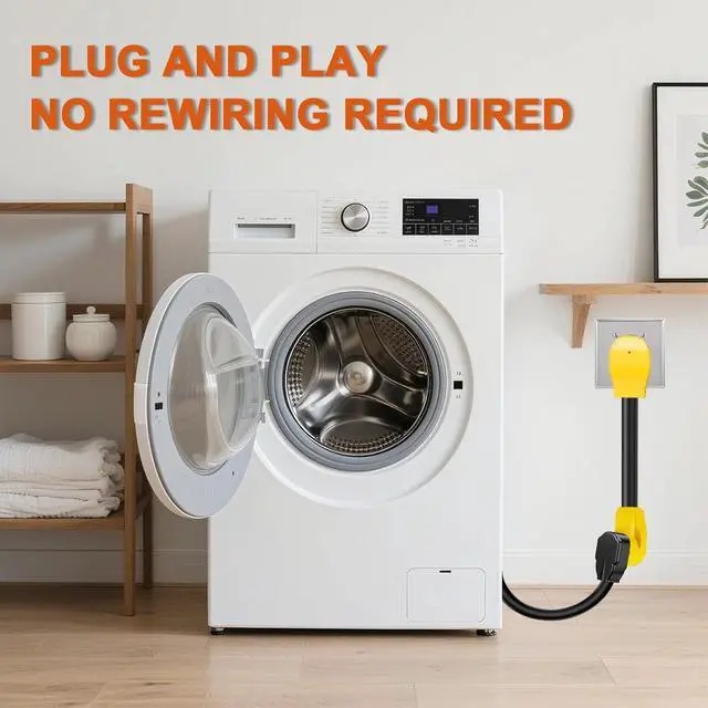 Alt view image 3 of 7 - 4-pin to 3-pin dryer adapter, NEMA 14-30P male to 10-30R female, converts a 4-pin new dryer plug to a 3-pin old dryer connector, 30A 250V, STW 10 AWG, ETL listed