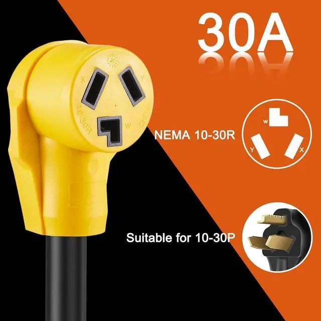 Alt view image 5 of 7 - 4-pin to 3-pin dryer adapter, NEMA 14-30P male to 10-30R female, converts a 4-pin new dryer plug to a 3-pin old dryer connector, 30A 250V, STW 10 AWG, ETL listed