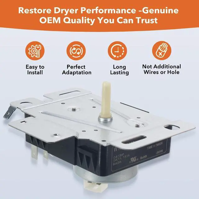 Alt view image 2 of 6 - W10745655 W10436308 Dryer Timer Replacement, Genuine OEM Quality, Replaces WPW10745655, W10857612, AP6003908, PS11731366; fits Whirlpool, Maytag, Amana, Admiral, and Roper dryers; 2-year warranty