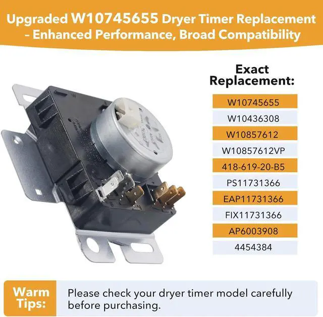 Alt view image 3 of 6 - W10745655 W10436308 Dryer Timer Replacement, Genuine OEM Quality, Replaces WPW10745655, W10857612, AP6003908, PS11731366; fits Whirlpool, Maytag, Amana, Admiral, and Roper dryers; 2-year warranty