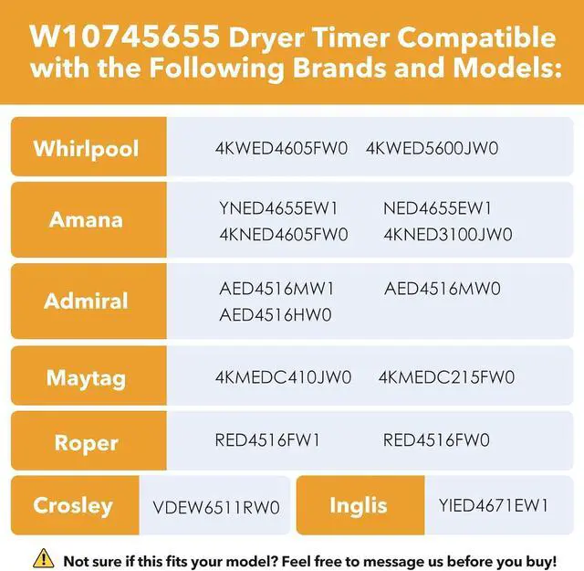 Alt view image 6 of 6 - W10745655 W10436308 Dryer Timer Replacement, Genuine OEM Quality, Replaces WPW10745655, W10857612, AP6003908, PS11731366; fits Whirlpool, Maytag, Amana, Admiral, and Roper dryers; 2-year warranty
