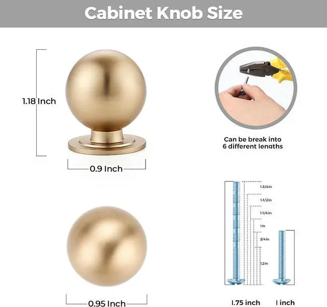 Alt view image 3 of 7 - Cabinet knobs, round vanity knobs, spherical kitchen cabinet hardware, 0.95-inch diameter (Champagne Bronze, 12-pack)