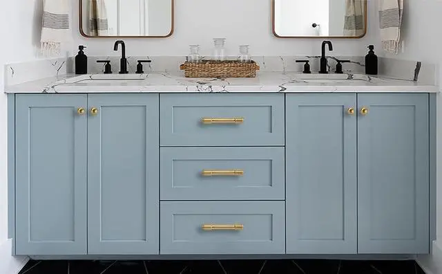 Alt view image 4 of 5 - Set of 10 champagne bronze cabinet knobs, 1-inch single-hole cabinet handles, vanity knobs, drawer knobs, and bathroom cabinet handles.