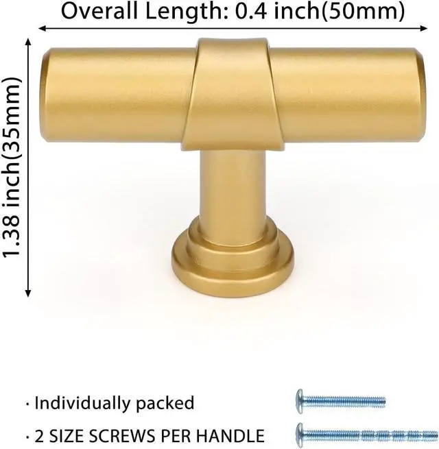 Alt view image 2 of 6 - Set of 30 Gold Cabinet Knobs | Matte Gold Kitchen Cabinet Knobs | Brushed Gold T-Handles for Dresser Drawers | Dressers | Bathrooms