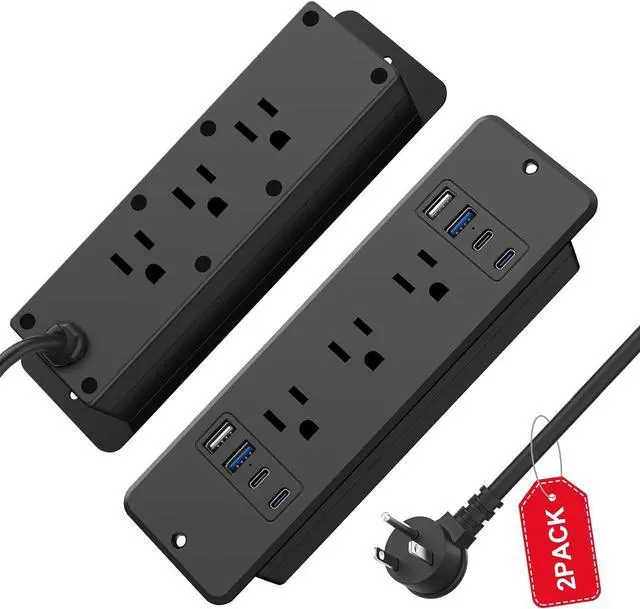Main image of 2Pack 14-in-1 Fast Charging Flush-Mount Power Strip, 20W Furniture Power Outlet, Flush-Mount Surge Protector with 6 AC Outlets, 4 USB-A and 4 USB-C Ports, 10-Foot Power Cord