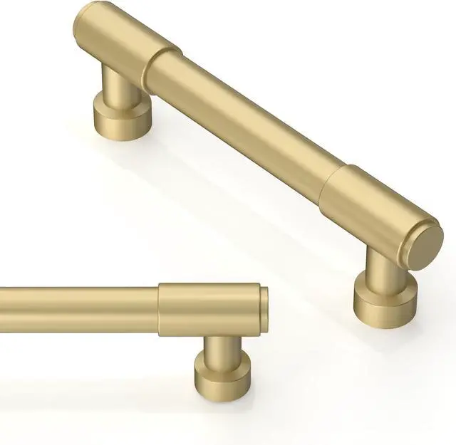 Main image of Set of 10 Brushed Gold Cabinet Handles, 3.75 inches (96 mm) Kitchen Cabinet Handles, Cabinet Hardware, Drawer Handles