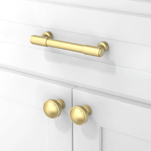 Alt view image 3 of 5 - Set of 10 Brushed Gold Cabinet Handles, 3.75 inches (96 mm) Kitchen Cabinet Handles, Cabinet Hardware, Drawer Handles