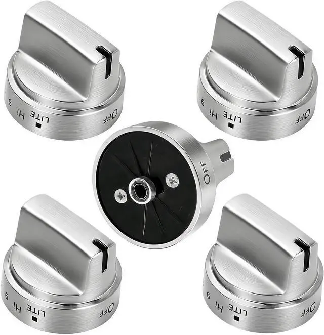 Main image of Stainless Steel WB03X24818 Gas Stove Knob Replacement for GE Cooktops; Compatible with GE JGB6, JGB7, JGB8, and JGBS Series; Replaces AP5989029 and PS11729081; 5-Piece Set (Not Universal)
