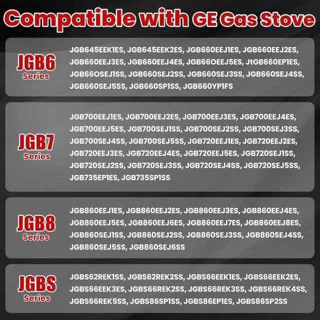 Alt view image 3 of 7 - Stainless Steel WB03X24818 Gas Stove Knob Replacement for GE Cooktops; Compatible with GE JGB6, JGB7, JGB8, and JGBS Series; Replaces AP5989029 and PS11729081; 5-Piece Set (Not Universal)