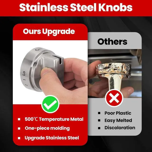 Alt view image 5 of 7 - Stainless Steel WB03X24818 Gas Stove Knob Replacement for GE Cooktops; Compatible with GE JGB6, JGB7, JGB8, and JGBS Series; Replaces AP5989029 and PS11729081; 5-Piece Set (Not Universal)