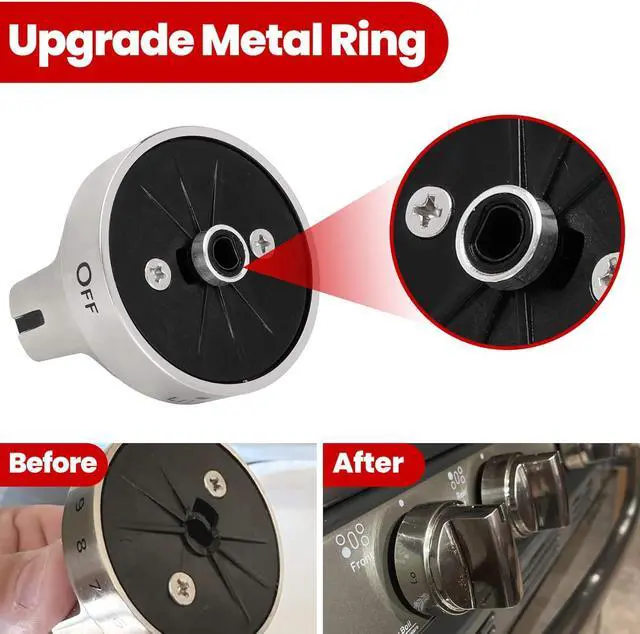 Alt view image 6 of 7 - Stainless Steel WB03X24818 Gas Stove Knob Replacement for GE Cooktops; Compatible with GE JGB6, JGB7, JGB8, and JGBS Series; Replaces AP5989029 and PS11729081; 5-Piece Set (Not Universal)