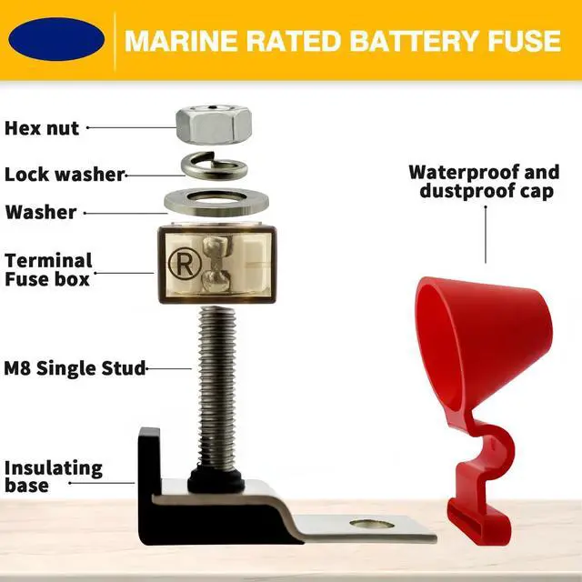 Alt view image 3 of 6 - MRBF Fuse Block, 250-Amp Terminal Fuses, IP66 Waterproof Circuit Protection, for Charging Stations, RVs, and Cranes (5-Piece Set)