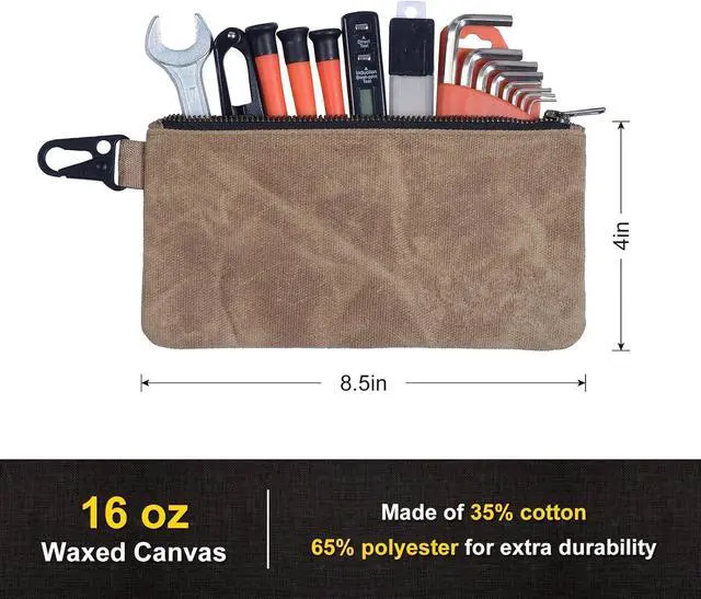 Alt view image 2 of 5 - Small Tool Kit, Waxed Canvas Zipper Pouch, Zipper Tool Pouch, Tool Storage and Utility Pouch, 8.5 x 4 - 4-Pack