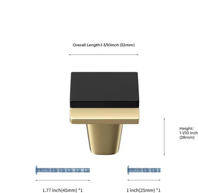 Alt view image 2 of 7 - 5-Piece Set: Black and Gold Cabinet Handles, Gold Cabinet Handles, Black Drawer Handles, Kitchen Drawer Handles, Zinc Alloy Square Hardware, Doors, Bedroom, Dressing Table