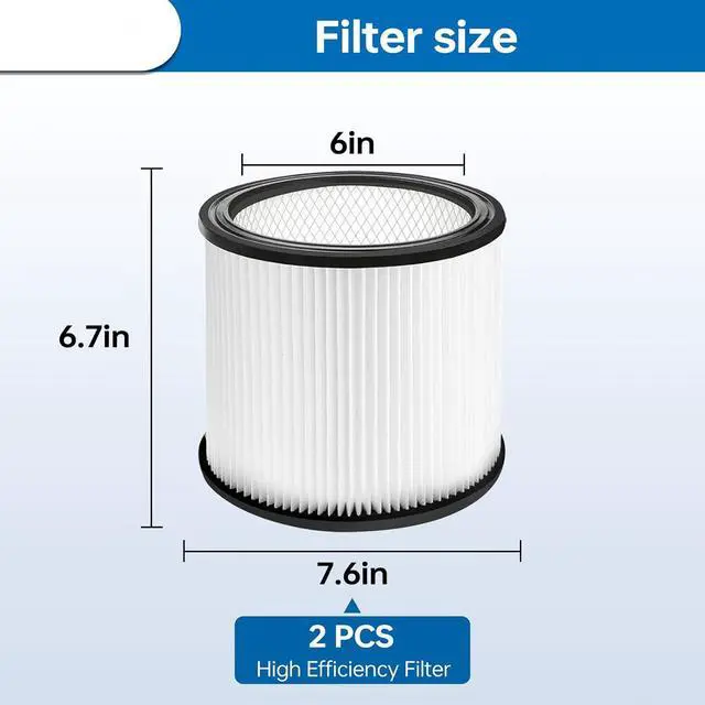Alt view image 5 of 7 - 90304 Replacement Filter, Compatible with Shop-Vac models 90304, 90350, 90333, and 90585; fits most wet/dry vacuums with a capacity of 5 gallons or more (2-pack)
