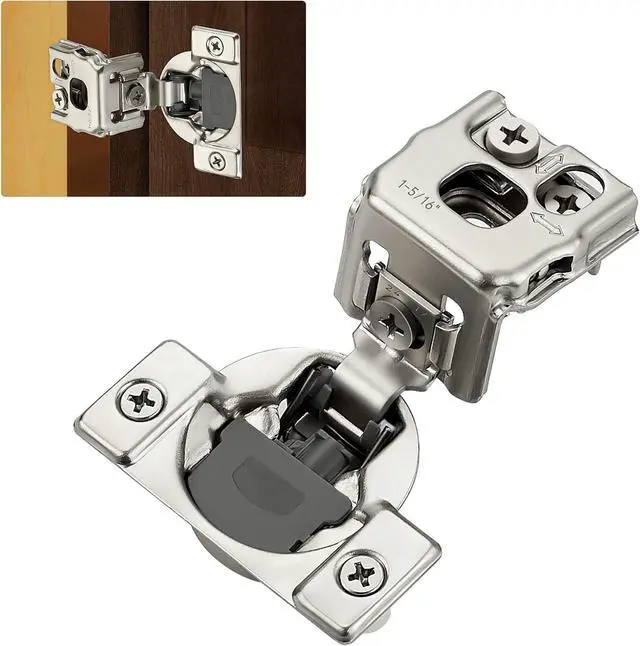 Main image of 10-piece set (5 pairs) of 1-5/16-inch soft-close cabinet hinges, satin nickel stainless steel concealed hinges with 3D self-closing function, suitable for flush and framed doors and kitchens