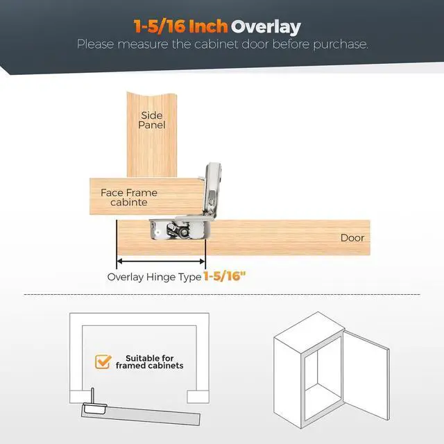 Alt view image 7 of 7 - 10-piece set (5 pairs) of 1-5/16-inch soft-close cabinet hinges, satin nickel stainless steel concealed hinges with 3D self-closing function, suitable for flush and framed doors and kitchens