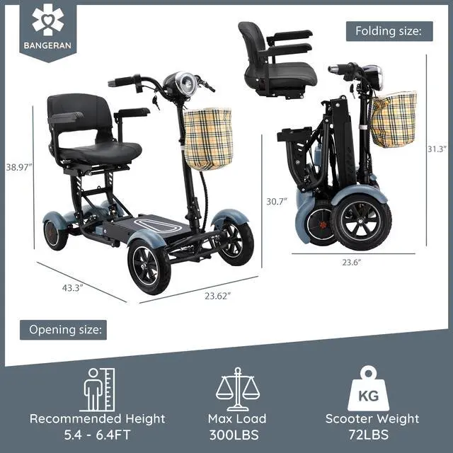 Alt view image 6 of 7 - Lightweight Portable Foldable Mobility Scooter, 4 Wheel Long Battery Life Easy Travel, Up to 12 Miles - Matte Sky Blue