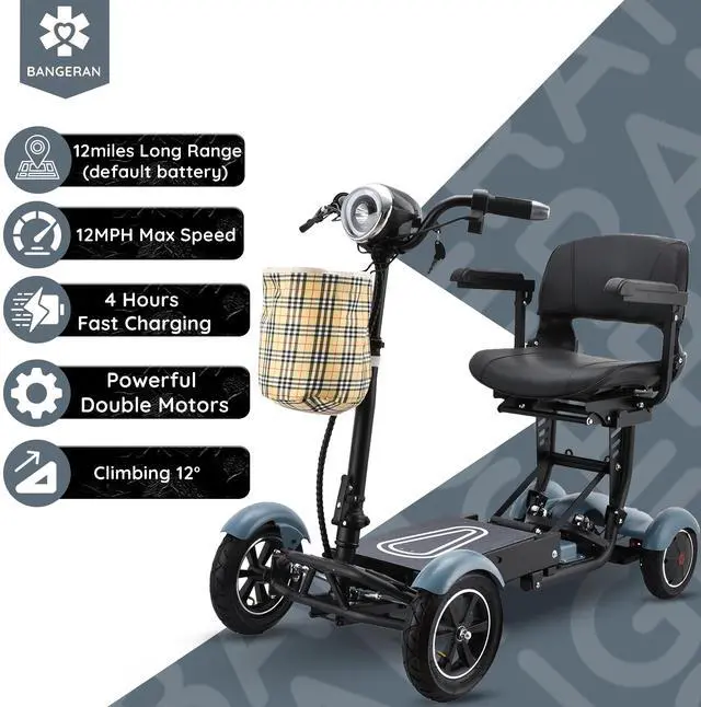Alt view image 2 of 7 - Lightweight Portable Foldable Mobility Scooter, 4 Wheel Long Battery Life Easy Travel, Up to 12 Miles - Matte Sky Blue
