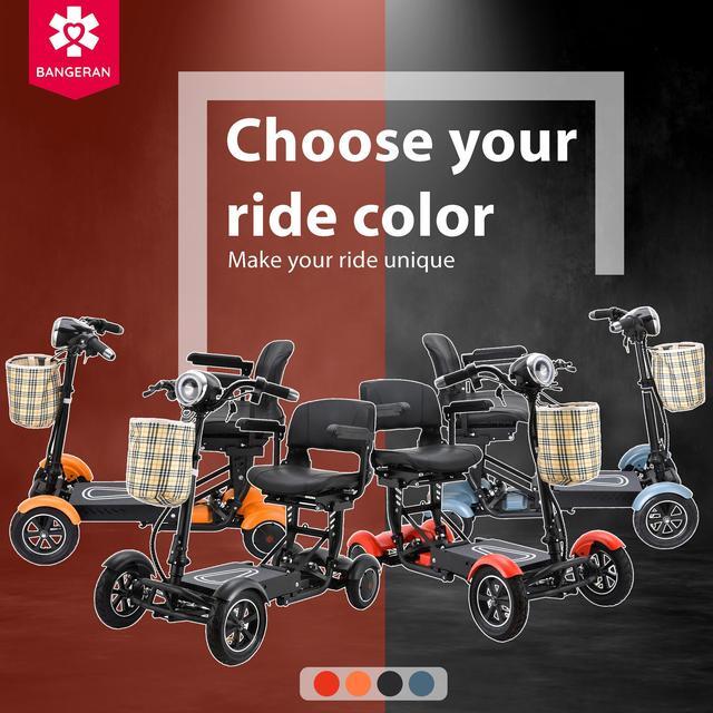 Alt view image 3 of 6 - 4 Wheel Electric Motorized Compact Scooter, Foldable Wide Seat Padded Armrests LED Light, Up to 12 Miles - Matte Red