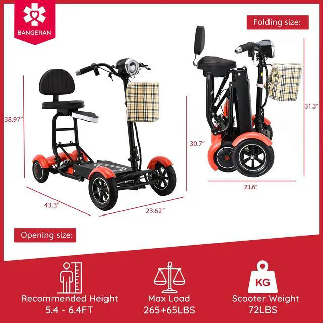 Alt view image 6 of 7 - Bangeran 4 Wheel Scooter, Foldable and Lightweight, Up to 12 Miles - Matte Red