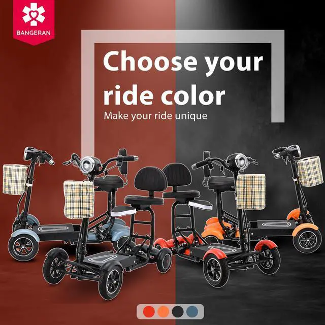 Alt view image 4 of 7 - Bangeran 4 Wheel Scooter, Foldable and Lightweight, Up to 12 Miles - Matte Red