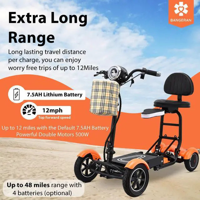 Alt view image 5 of 7 - Bangeran Electric Scooter, Light Battery Powered Up to 12 Miles - Matte Orange