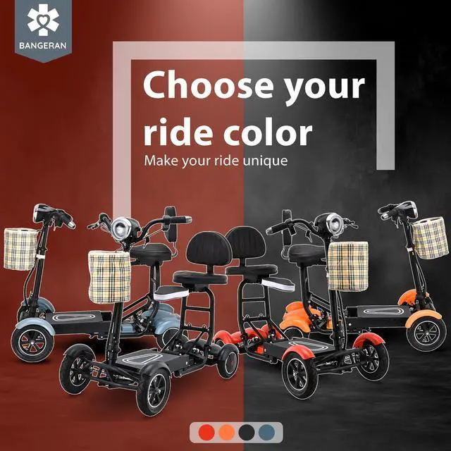 Alt view image 4 of 7 - Bangeran Mobility Scooter, 4 Wheel Easy Travel, Up to 12 Miles - Matte Sky Blue