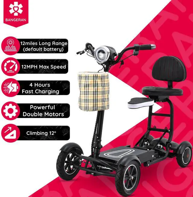 Alt view image 2 of 7 - Bangeran Power Scooter with Child Seat, 4 Wheel and Up to 12 Miles - Matte Black