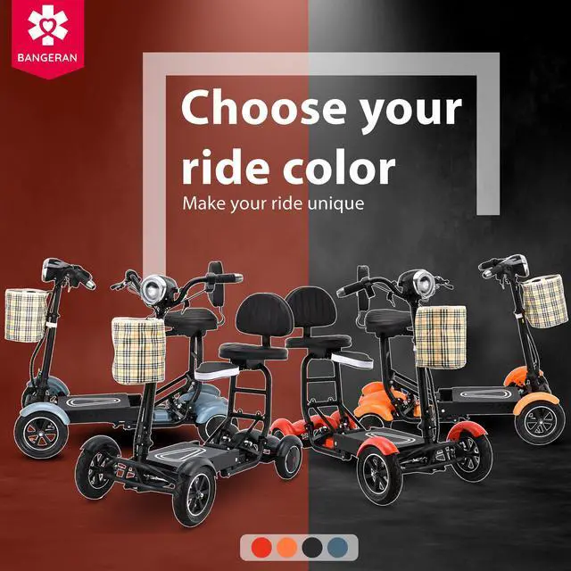Alt view image 4 of 7 - Bangeran Power Scooter with Child Seat, 4 Wheel and Up to 12 Miles - Matte Black
