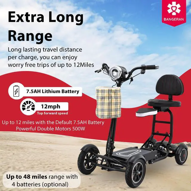 Alt view image 5 of 7 - Bangeran Power Scooter with Child Seat, 4 Wheel and Up to 12 Miles - Matte Black