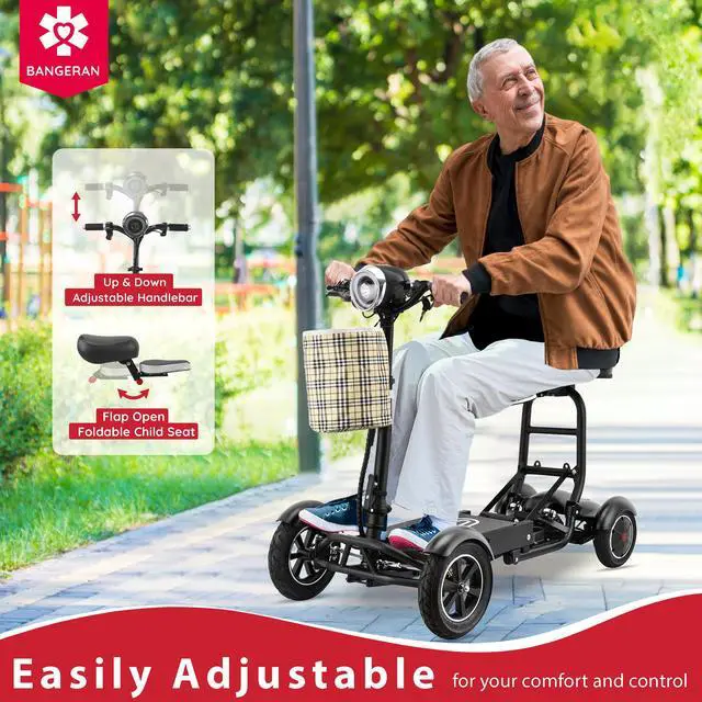 Alt view image 7 of 7 - Bangeran Power Scooter with Child Seat, 4 Wheel and Up to 12 Miles - Matte Black