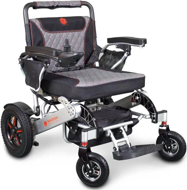 Main image of Mammoth Extra Reinforced Aircraft Grade Aluminum Alloy Frame Folding Electric Wheelchair by Bangeran - Silver Frame