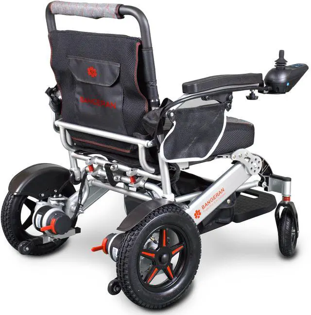 Alt view image 3 of 7 - Mammoth Extra Reinforced Aircraft Grade Aluminum Alloy Frame Folding Electric Wheelchair by Bangeran - Silver Frame