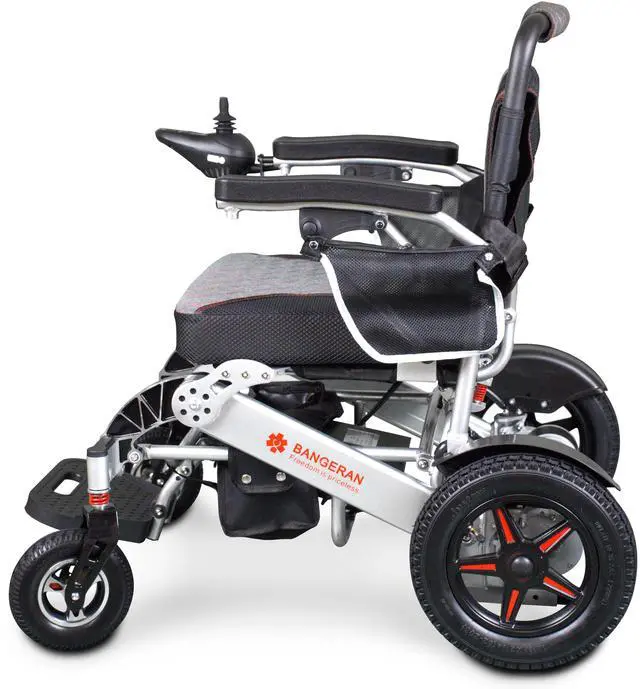 Alt view image 6 of 7 - Mammoth Extra Reinforced Aircraft Grade Aluminum Alloy Frame Folding Electric Wheelchair by Bangeran - Silver Frame