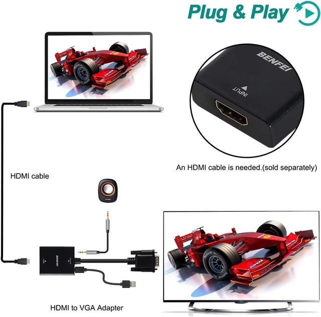 BENFEI HDMI to VGA, Uni-Directional HDMI Computer to VGA Monitor Adapter  (Female to Male) with 3.5mm Audio Jack Compatible with TV Stick, Computer