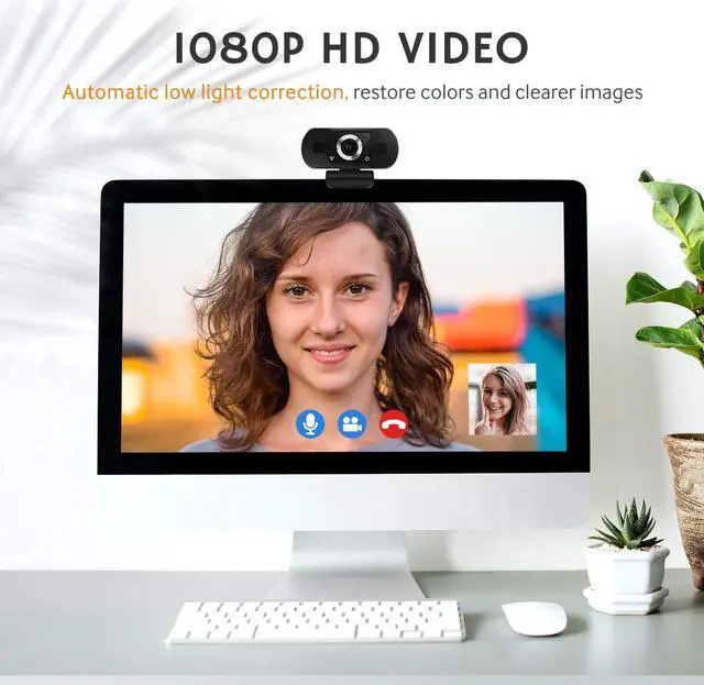 Alt view image 2 of 3 - 1080P Webcam for PC, Full HD Computer Camera with Privacy Cover ,Web Camera with Tripod,USB Web Cam with Microphone, Streaming Camera for Skype, Zoom,Teleconference