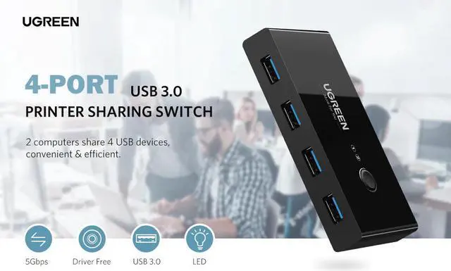 Alt view image 3 of 6 - UGREEN USB  3.0 KVM Switch for PC,Switcher Adapter Hub for Computers Sharing Printer,Scanner,Mouse,KeyboardKey by On Button Swapping