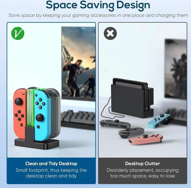 Alt view image 4 of 7 - Betrusami Controller Charger Dock Compatible with Nintendo Switch/Switch OLED ,Charging Stand Station Compatible with Switch/Switch OLED Controller Accessories with a USB Type-C Charging Cord