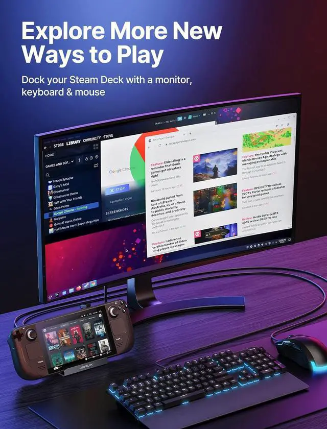 Alt view image 3 of 7 - Betrusami Docking Station for Steam Deck OLED 2023/ROG Ally/Legion Go, 5-in-1 Steam Deck Dock with HDMI 2.0 4K@60Hz, 100Mbps Ethernet, Dual USB-A 2.0 and 100W USB-C Charging Port