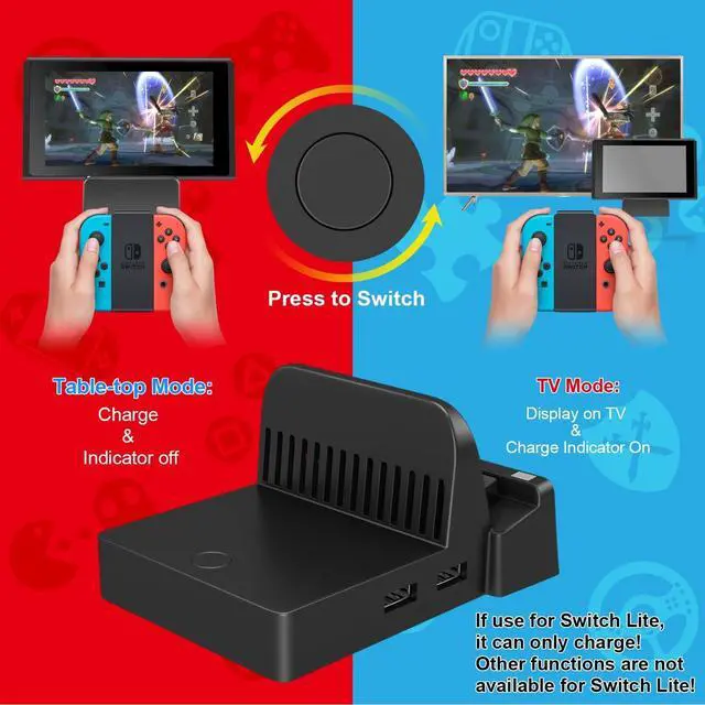 Alt view image 4 of 6 - Betrusami Switch Docking Station, Portable Replacement Charging Dock for Official Nintendo Switch with USB 3.0 Port