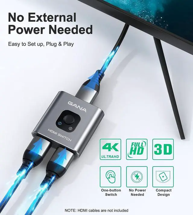 Alt view image 6 of 6 - HDMI Switch 4K HDMI Splitter - Prime Aluminum Bi-Directional HDMI Switcher 1 in 2 Out (Single Display) or 2 Input 1 Output, Supports 4K 3D HD 1080P for Xbox PS4 Roku HDTV etc. (Grey