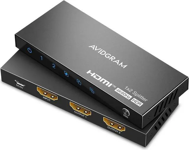 Main image of HDMI Splitter 1 in 2 Out 4K 60Hz 4:4:4, HDMI 2 port Splitter with Copy, Downscaler, and Auto Mode for Dual Identical Display Support 1080p 120Hz HDR10, Compatible with Xbox, PS4 Pro, PS5